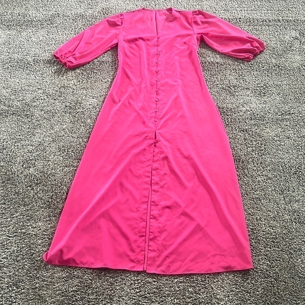 Ruffle Sleeve Round Neck Split Hem Maxi Dress